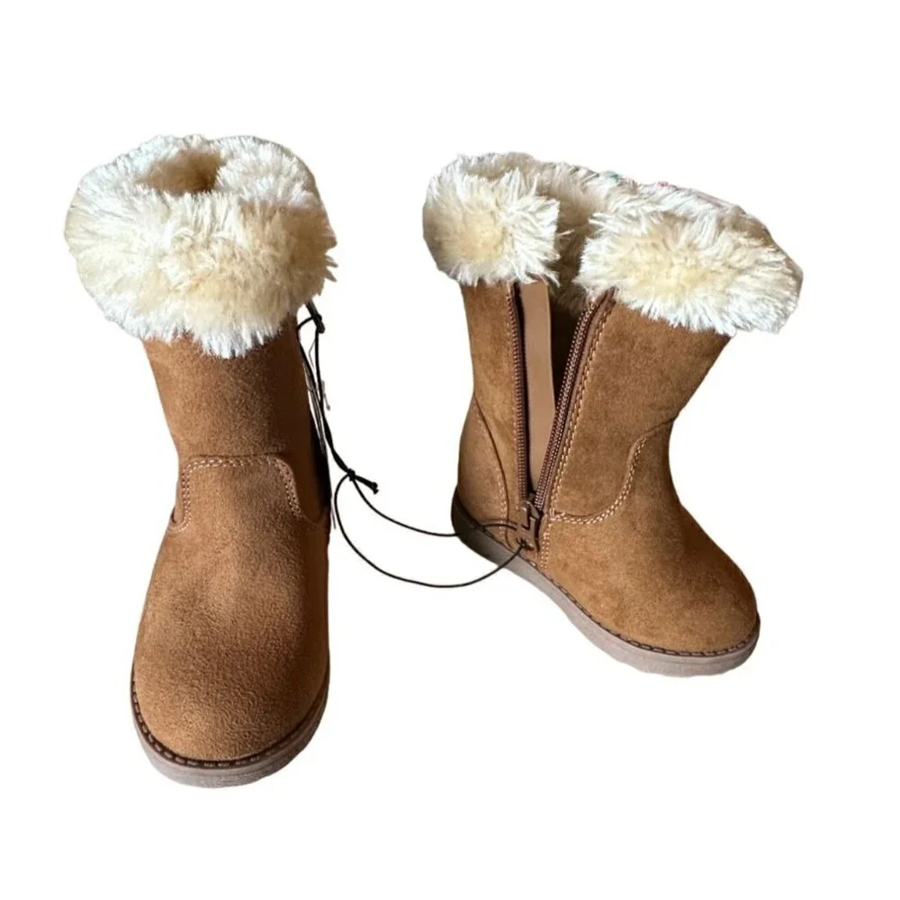 Cat & Jack Shearling Boots Tall Toddler Size 5 Leah Brown Fur Boots New